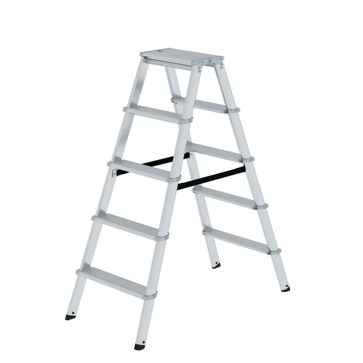 Munk ML Stufen-Stehleiter beidseitig begehbar – Beidseitig begehbare Alu-Stehleiter mit rutschfesten 80 mm Stufen, Polyestergurt-Spreizsicherung & 150 kg Tragkraft. Jetzt sicher & komfortabel arbeiten! – Jetzt erhältlich im MTN Shop DE.