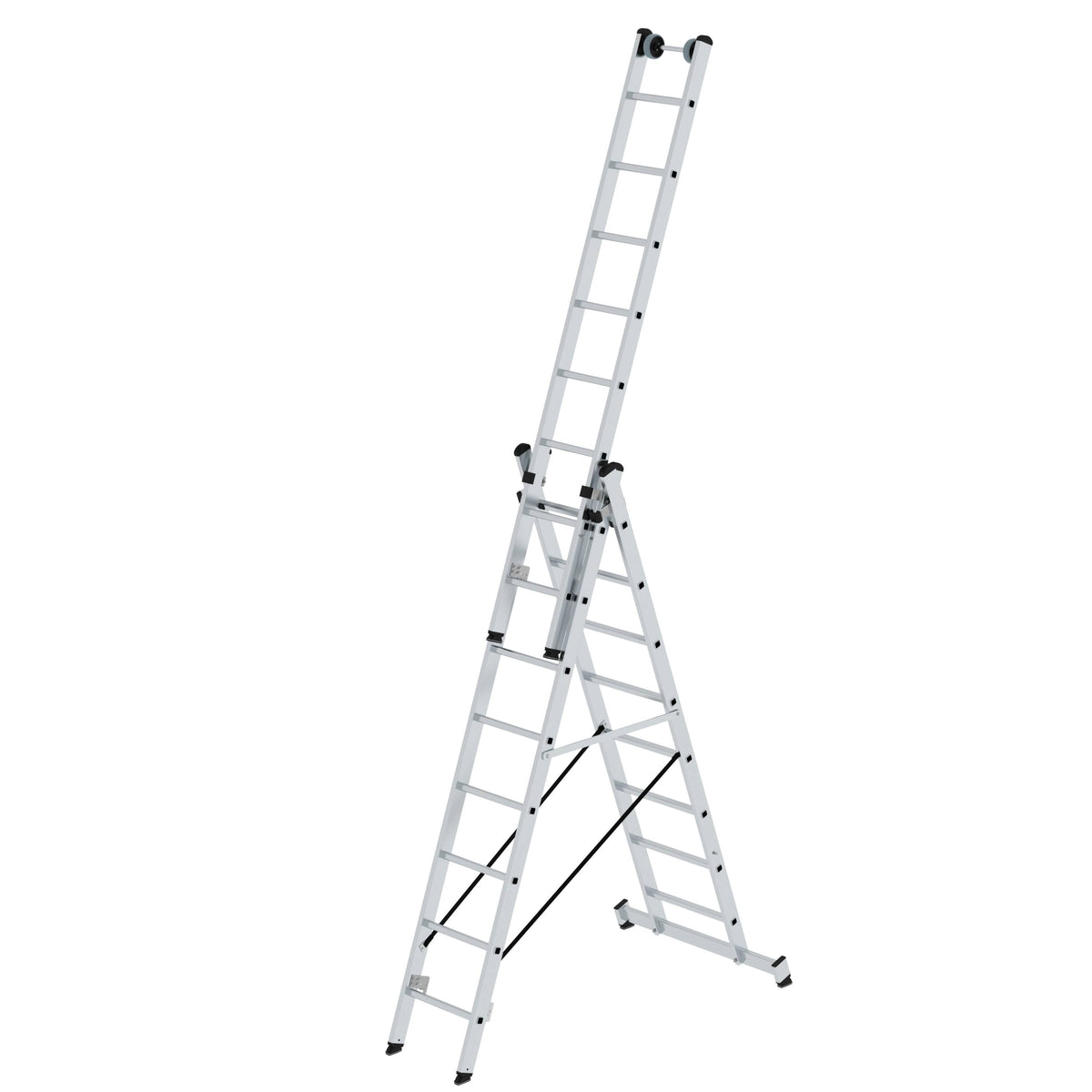 MUNK Sprossen-Mehrzweckleiter 3-teilig mit nivello®-Traverse und Wandlaufrollen – – Jetzt erhältlich im MTN Shop DE.