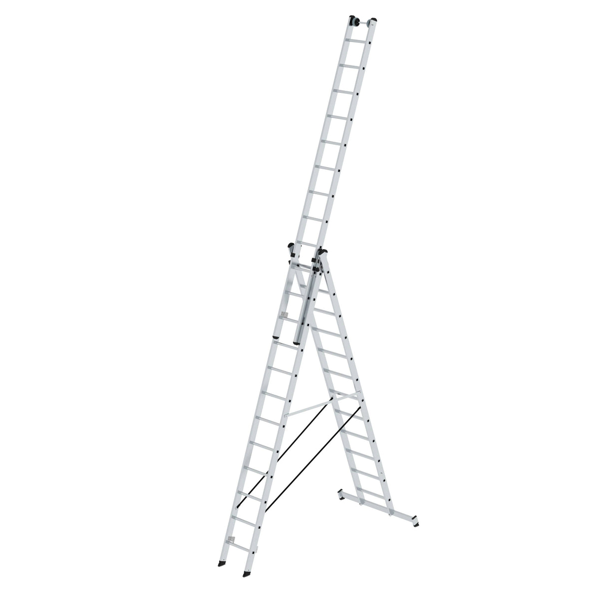 MUNK Sprossen-Mehrzweckleiter 3-teilig mit nivello®-Traverse und Wandlaufrollen – – Jetzt erhältlich im MTN Shop DE.