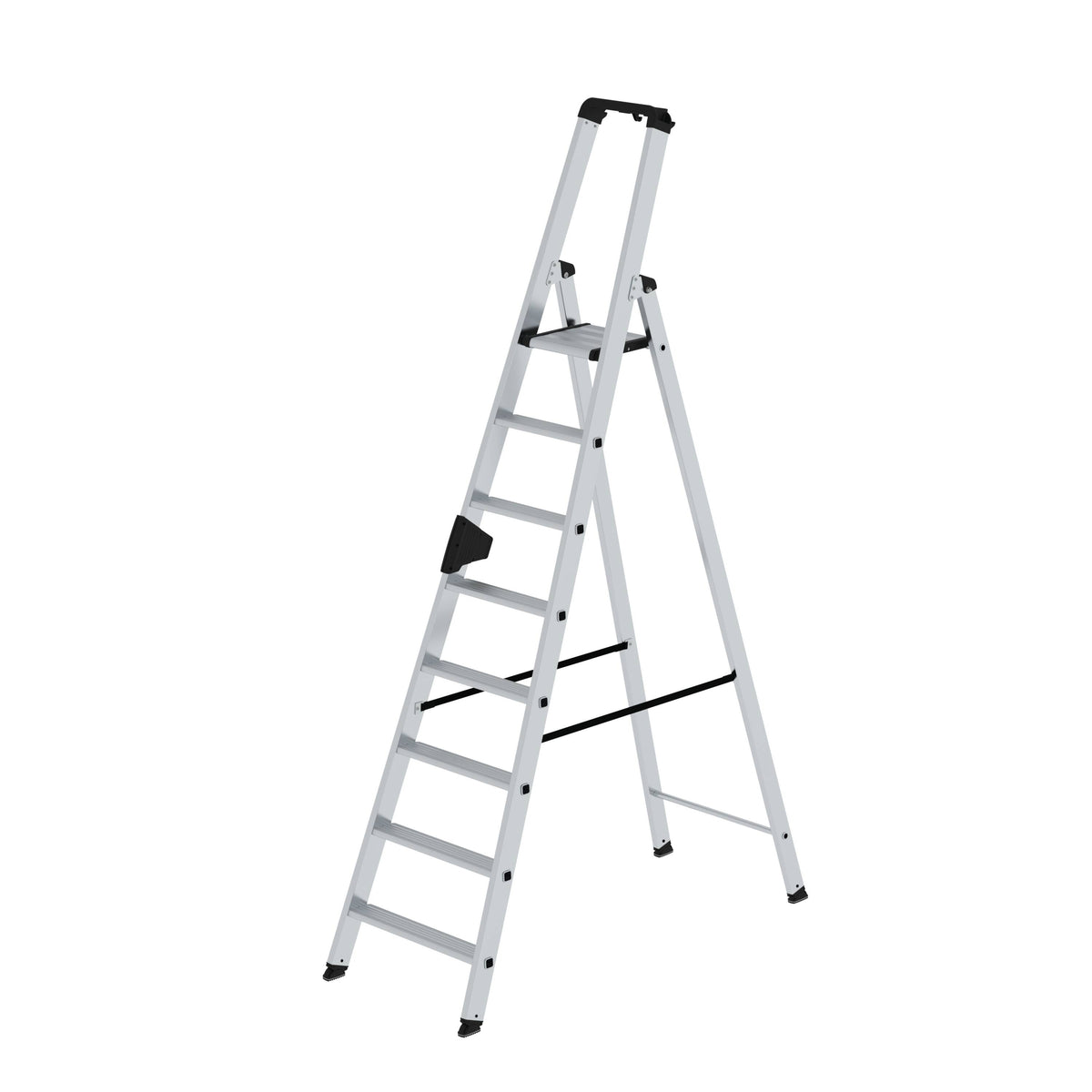 Munk Stufen-Stehleiter einseitig begehbar – Einseitig begehbare Alu-Stehleiter mit rutschfesten 80 mm Stufen, Ablageschale & 150 kg Tragkraft. Sicher & komfortabel arbeiten – jetzt bestellen! – Jetzt erhältlich im MTN Shop DE. - imagen 5