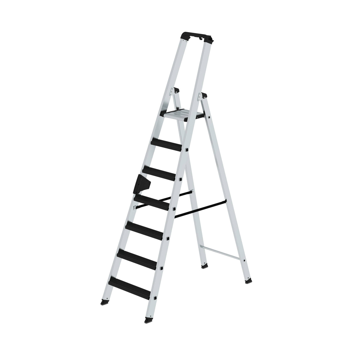 Munk Stufen-Stehleiter einseitig begehbar mit clip-step relax – Alu-Leiter mit ergonomischen Clip-Step Relax Stufen, ergo-pad® Griffzone & 150 kg Tragkraft. Sicher & bequem arbeiten – jetzt entdecken! – Jetzt erhältlich im MTN Shop DE.