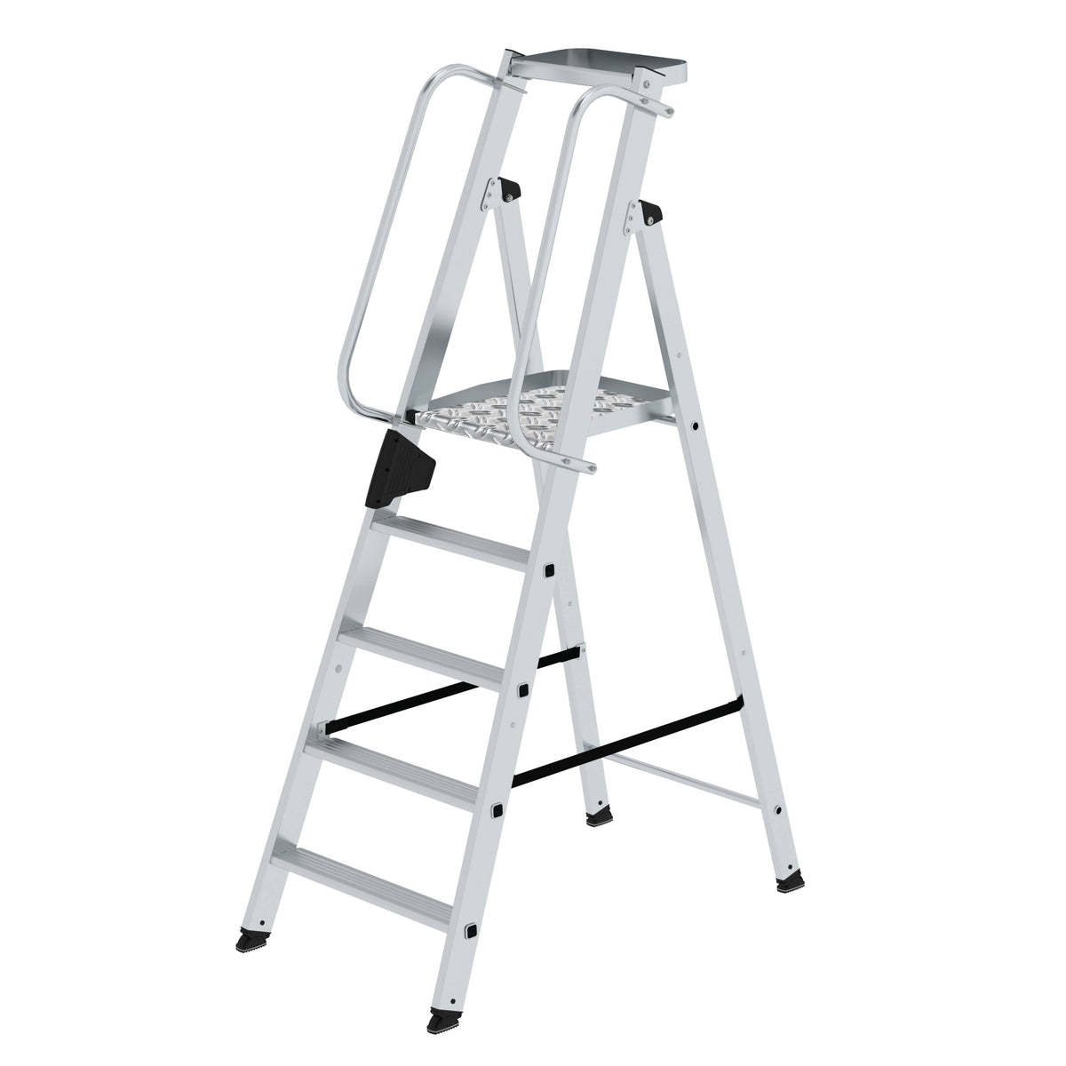 Munk Plattformleiter – Alu-Plattformleiter mit rutschfesten Stufen, Geländer & Rollen für sichere, komfortable Arbeit. 150 kg Tragkraft. Jetzt bestellen! – Jetzt erhältlich im MTN Shop DE.