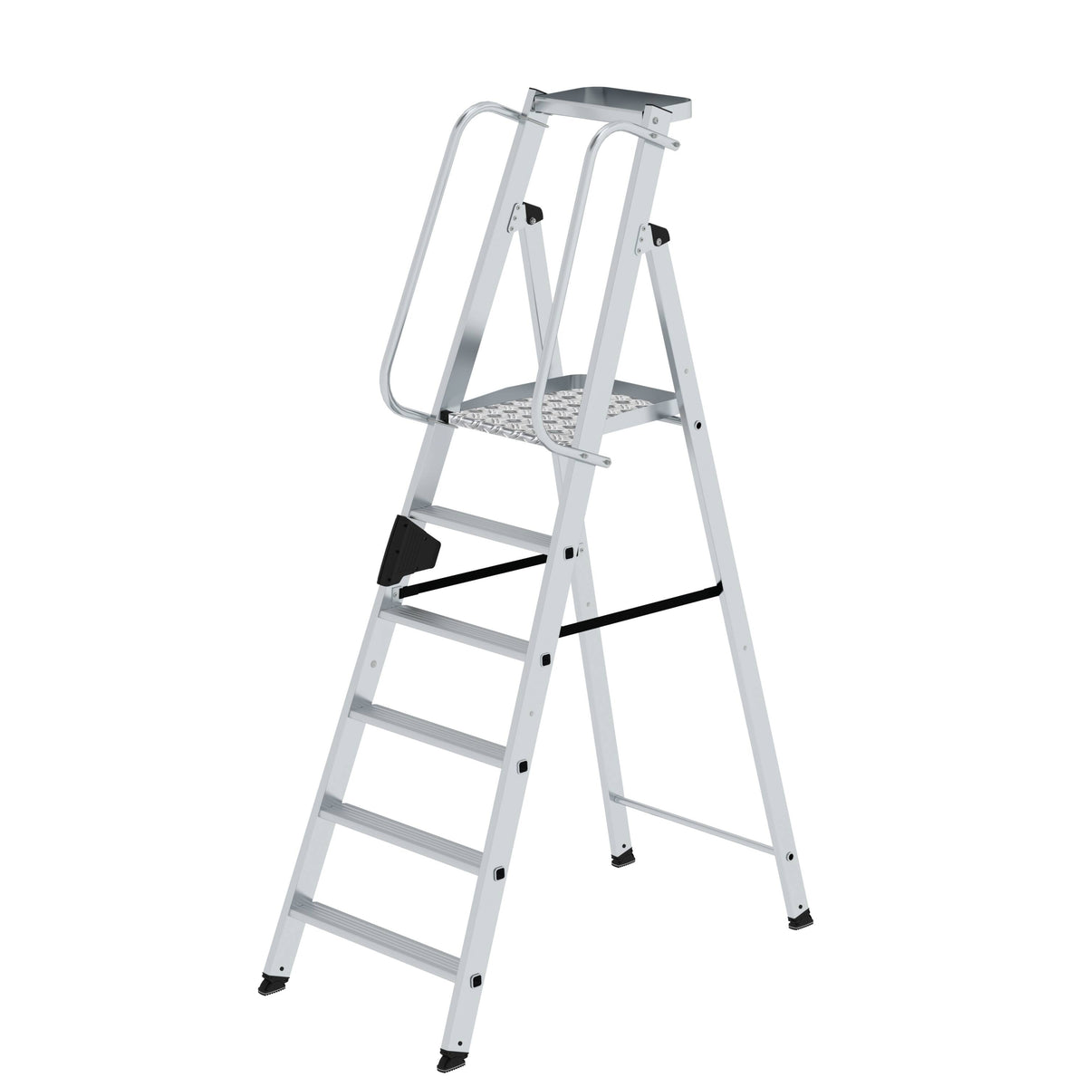 Munk Plattformleiter – Alu-Plattformleiter mit rutschfesten Stufen, Geländer & Rollen für sichere, komfortable Arbeit. 150 kg Tragkraft. Jetzt bestellen! – Jetzt erhältlich im MTN Shop DE.