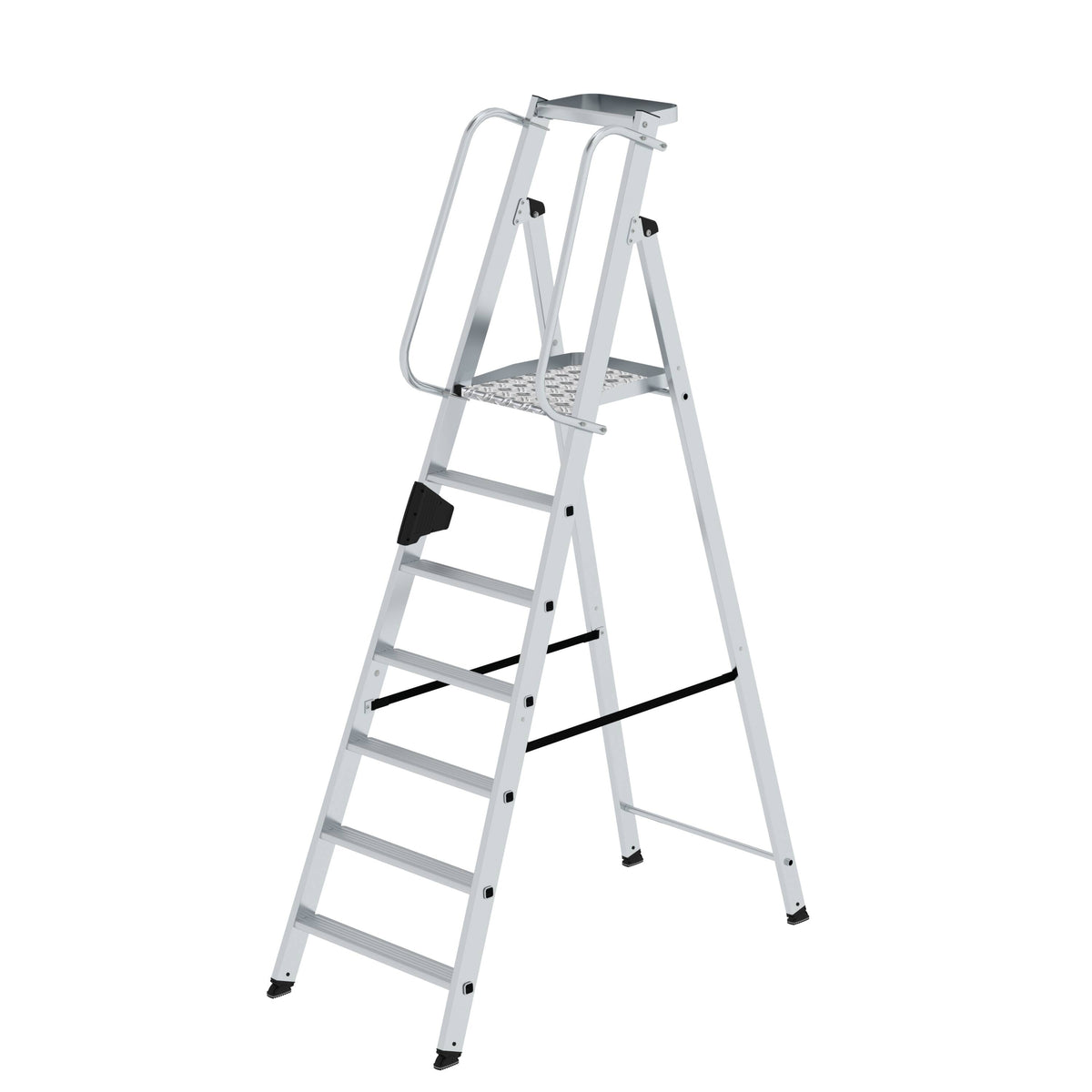 Munk Plattformleiter – Alu-Plattformleiter mit rutschfesten Stufen, Geländer & Rollen für sichere, komfortable Arbeit. 150 kg Tragkraft. Jetzt bestellen! – Jetzt erhältlich im MTN Shop DE.