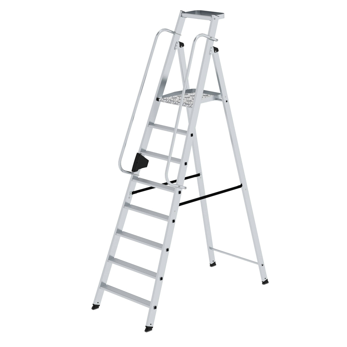 Munk Plattformleiter – Alu-Plattformleiter mit rutschfesten Stufen, Geländer & Rollen für sichere, komfortable Arbeit. 150 kg Tragkraft. Jetzt bestellen! – Jetzt erhältlich im MTN Shop DE.