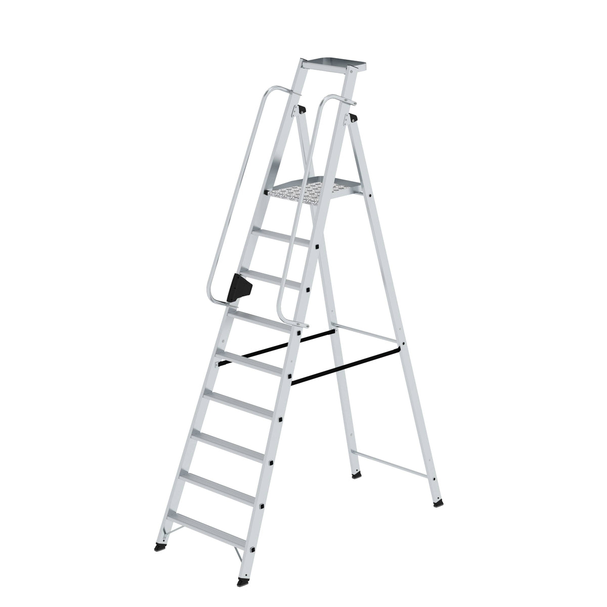 Munk Plattformleiter – Alu-Plattformleiter mit rutschfesten Stufen, Geländer & Rollen für sichere, komfortable Arbeit. 150 kg Tragkraft. Jetzt bestellen! – Jetzt erhältlich im MTN Shop DE.