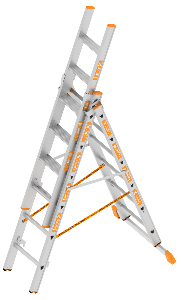 Layher Allzweckleiter 3-teilig mit Stufen TOPIC – Multifunktionale Leiter, schnell montierbar, sicherer Stand, flexible Einsatzmöglichkeiten. Ideal für alle Höhen! Jetzt bestellen! – Jetzt erhältlich im MTN Shop DE.