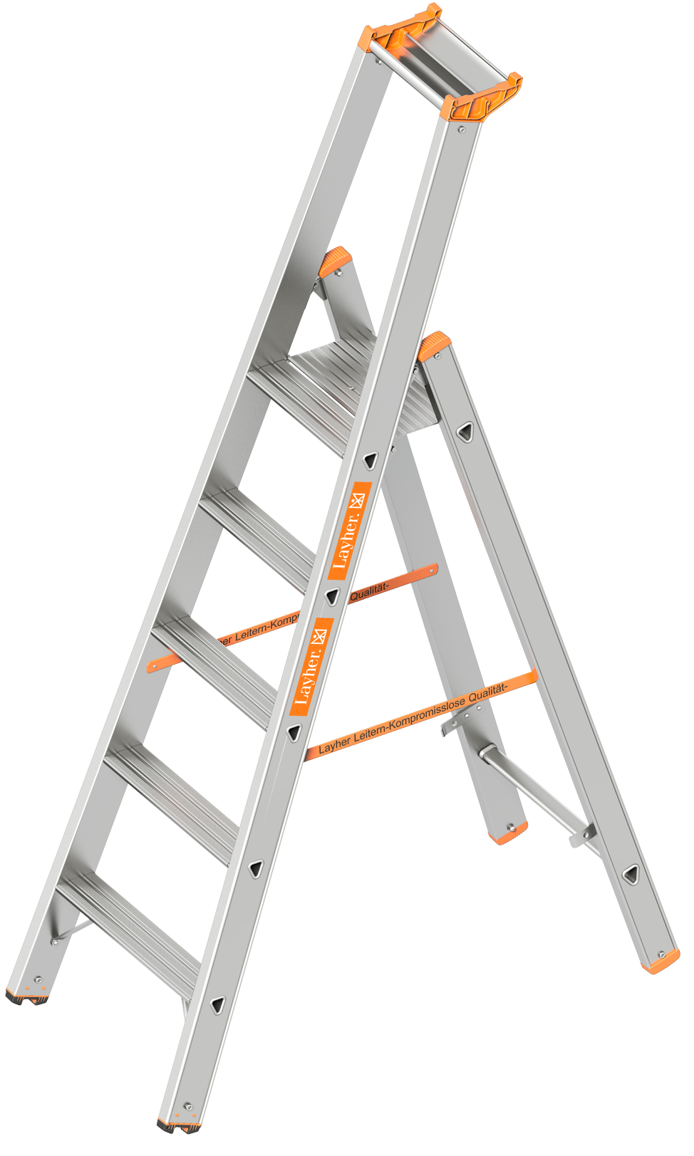 Layher Stufenstehleiter einseitig begehbar TOPIC – Robuste, einseitig begehbare Leiter mit sicherem Stand, großem Podest und optionaler Spreizsicherung. Jetzt sichern und bequem arbeiten! – Jetzt erhältlich im MTN Shop DE. - imagen 3