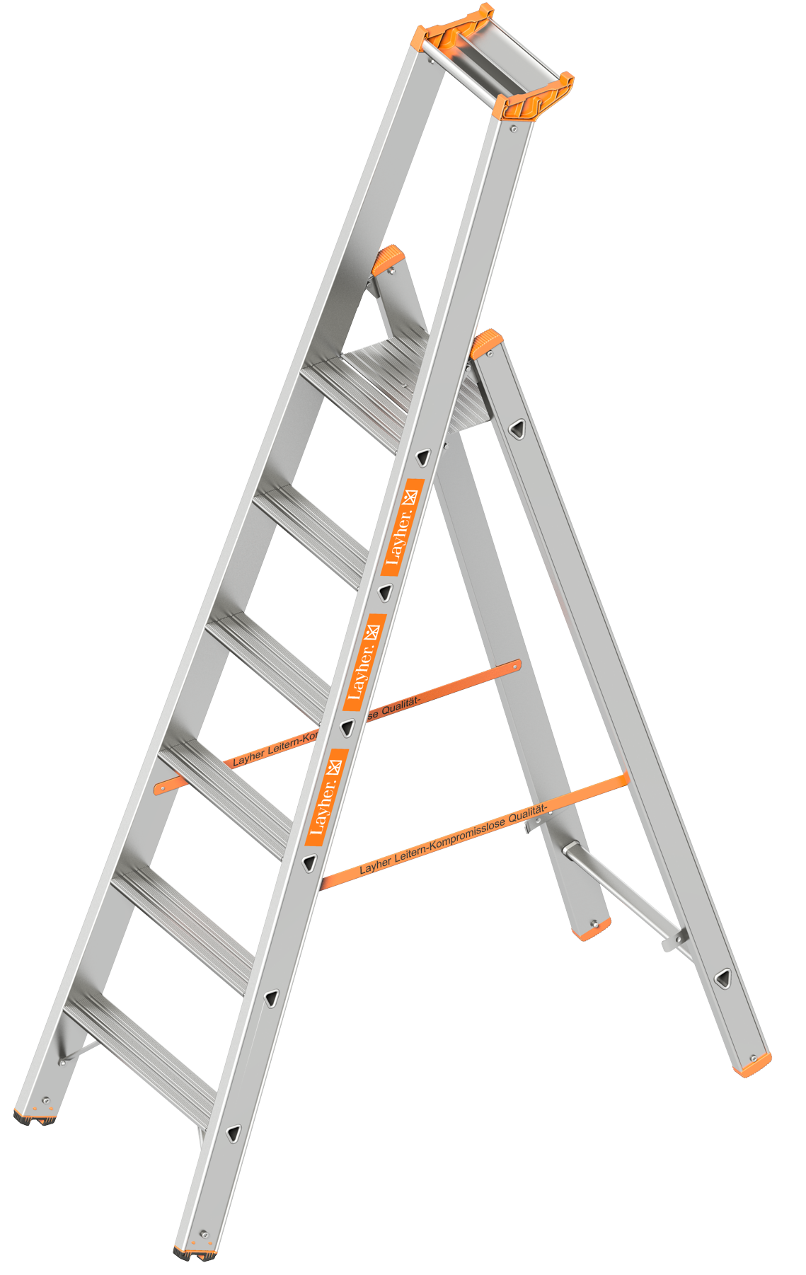 Layher Stufenstehleiter einseitig begehbar TOPIC – Robuste, einseitig begehbare Leiter mit sicherem Stand, großem Podest und optionaler Spreizsicherung. Jetzt sichern und bequem arbeiten! – Jetzt erhältlich im MTN Shop DE. - imagen 4