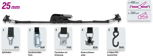 Safetex 0,4t Zurrgurt mit Druckratsche 2 teilig (20 Stück)