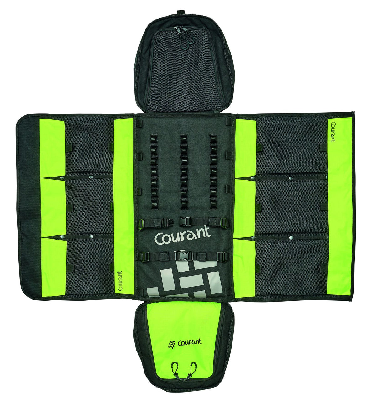 Courant CROSS PRO, Black/Yellow, vollständig flach ausgeklappt mit Daisy Chains und Mesh-Taschen. - imagen 3