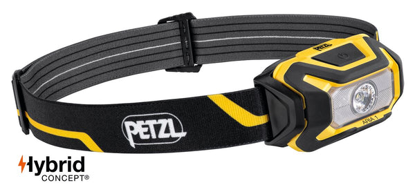 Petzl ARIA 1 Stirnlampe, Schwarz/Gelb, 350 Lumen.