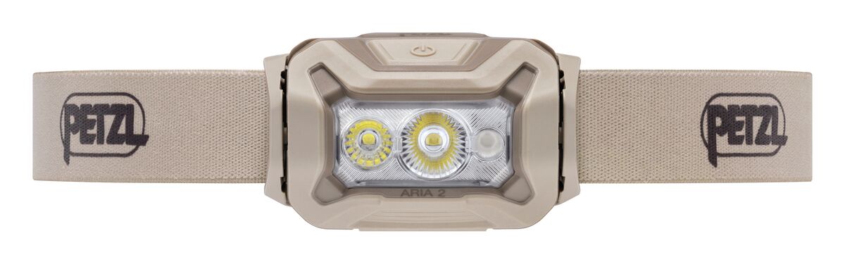 Petzl ARIA 2 RGB Stirnlampe, Desert, Seitenansicht mit Bedienknopf. - imagen 4