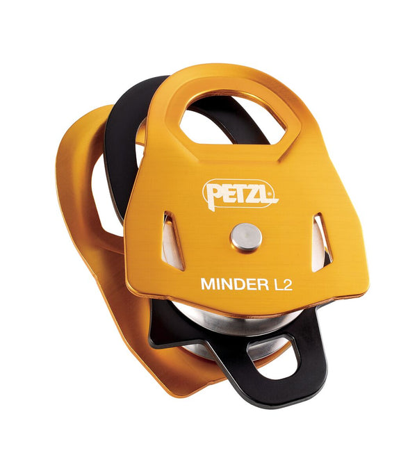 Petzl MINDER L2 Prusik-Seilrolle, Gelb, mit großer Seilscheibe.
