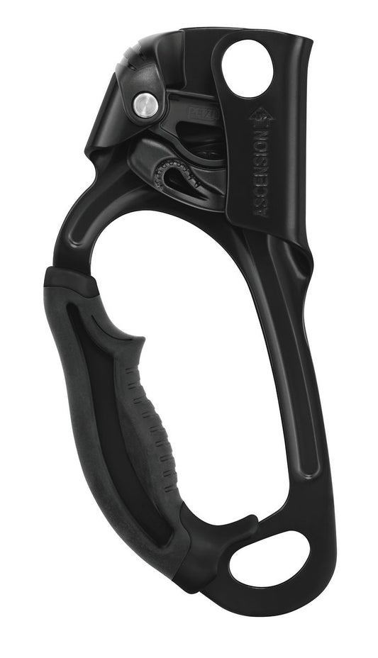 Petzl ASCENSION Handsteigklemme – Ergonomischer Griff und gezahnter Klemmnocken für effizienten Aufstieg am Seil. Verfügbar in Ausführungen für die linke und rechte Hand.