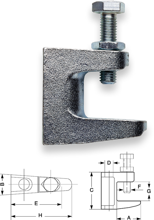 Safetex Trägerklammer aus Temperguss mit Schraube und Kontermutter (10 Stück)