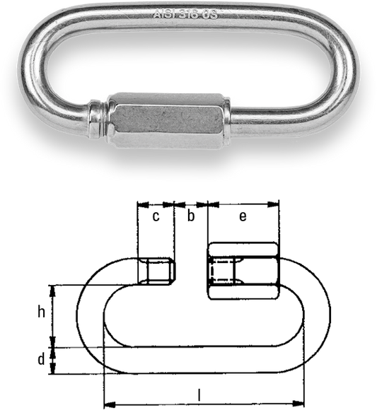 Safetex Kettenschnellverschluss Edelstahl A4 DIN 56927 Form B