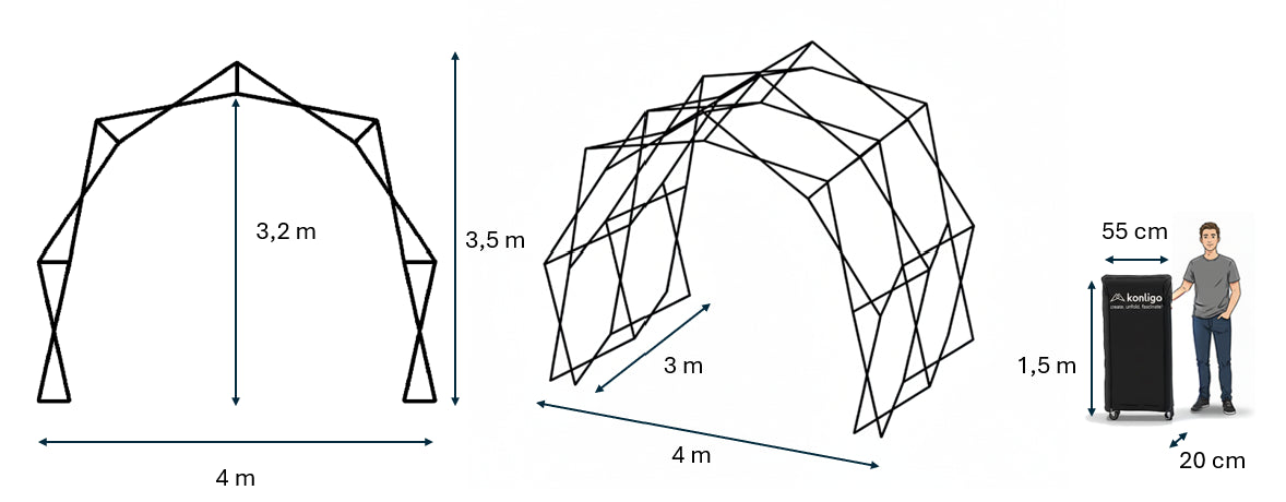 Konligo The Tent Faltpavillon offene und geschlossene Abmessungen in Zentimetern - imagen 3