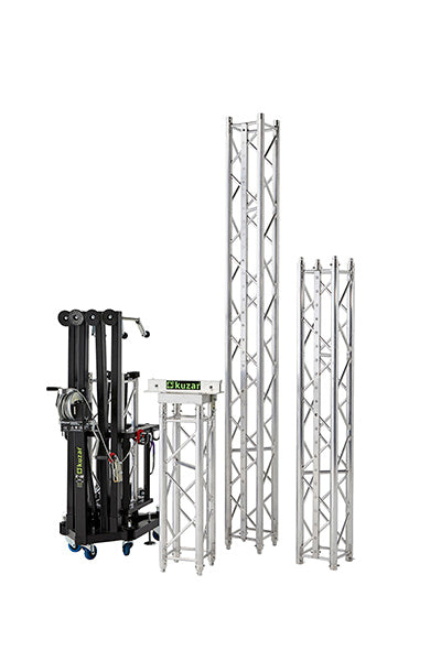 Einzelteile des Kuzar K-10 Traversenlifts — kompakte Stahlebasis und modulare 30×30 cm Traversenprofile - imagen 3