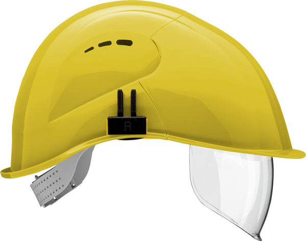 VOSS VisorLight Schutzhelm gelb mit integriertem Visier, Seitenansicht