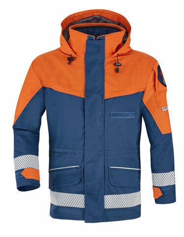 Watex Jugendfeuerwehrparka orange-blau mit Nässesperre - Vorderansicht