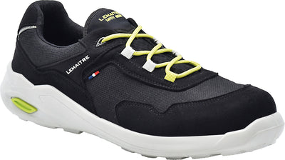 Nachhaltiger Sicherheitshalbschuh PLANET BAS NOIR S3S aus recyceltem Polyester und Mikrofaser mit atmungsaktivem Bambus-Polyester-Innenfutter, ultraleichter Fiberglas-Zehenkappe und metallfreier, durchtrittsicherer Zwischensohle aus recyceltem Verbundtextil. Ausgestattet mit rutschfester PU-„CARBON“-Sohle für optimale Dämpfung und Stabilität.