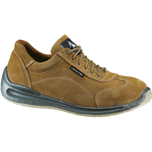 Sicherheitshalbschuh VIPER S2 aus braunem Veloursleder mit abriebfestem Textilinnenfutter, stabiler Stahlkappe und patentierter ParaBolic®-Sohle für optimale Dämpfung und Rutschfestigkeit. Sportliches Design mit gespritztem Spitzenschutz für zusätzlichen Schutz bei der Arbeit.