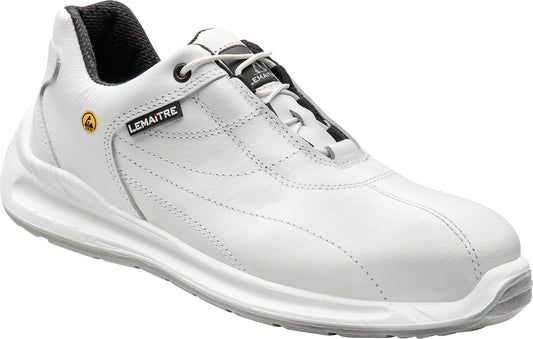 ESD-Sicherheitshalbschuh WHITESPORTY S2 ESD aus weißem Vollleder mit verdeckter Schnürung, abriebfestem Textilinnenfutter, stabiler Stahlkappe und patentierter ParaBolic®-Sohle für optimale Dämpfung und Rutschfestigkeit. Sportliches und elegantes Design mit gespritztem Spitzenschutz für zusätzlichen Schutz bei der Arbeit.