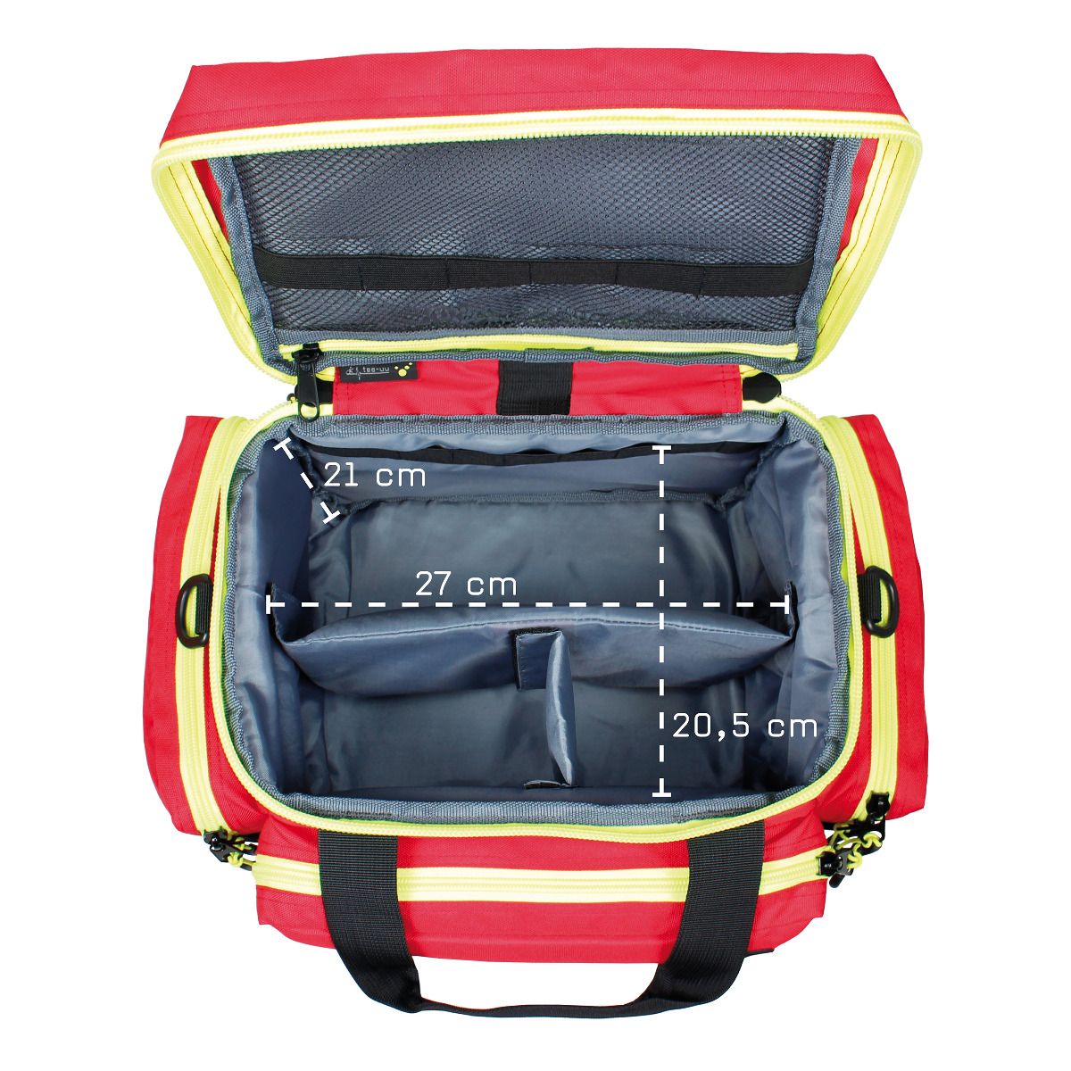 TEE-UU MIC-S Notfalltasche - Rote TEE-UU MIC-S Notfalltasche mit gelben Streifen und gepolstertem Innenraum, Maße innen markiert. - 3120-1500 - imagen 4