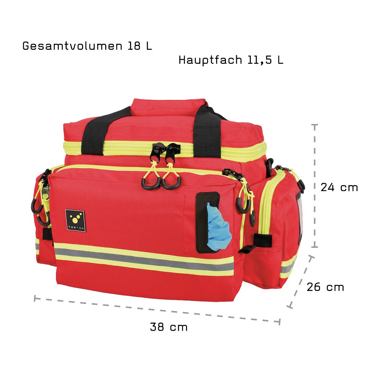 TEE-UU MIC-S Notfalltasche - Rote TEE-UU Notfalltasche aus robustem Material mit gelben Reflexstreifen, mehreren Fächern und schwarzen Griffen. - 3120-1500 - imagen 3