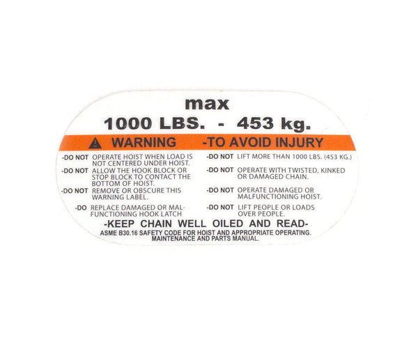 KAPAZITÄT-WARNAUFKLEBER (453KG/1000 LBS) PROSTAR (EN) - CM - Teil - MTN Shop DACH