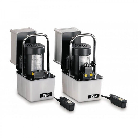 Yale Hydraulik Elektro-Motorpumpen PY-04 – Diese Zweistufen-Kompaktpumpen sind speziell für Instandhaltungs- und Montageeinsätze konzipiert. Sie können je nach Typ einfach- oder doppeltwirkende Hydraulikzylinder betreiben. Betriebsdruck max. 700 bar, zweistufige Ausführung, der Motorstart erfolgt über eine Fernsteuerung (1,8m) mit Druckknopfbedienung und Niederspannungssteuerung. – Jetzt erhältlich im MTN Shop DE.
