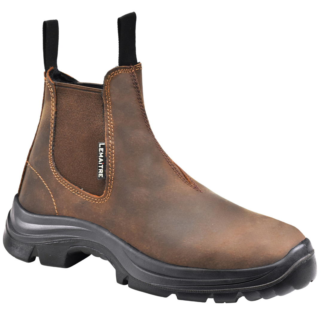Brauner Chelsea-Sicherheitsstiefel mit verstärkter Zehenkappe und rutschfester schwarzer Sohle Lemaitre – MTN Shop