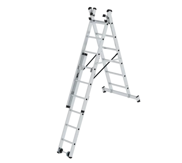 MUNK Sprossen-Mehrzweckleiter 3-teilig mit nivello®-Traverse und Wandlaufrollen – – Jetzt erhältlich im MTN Shop DE.