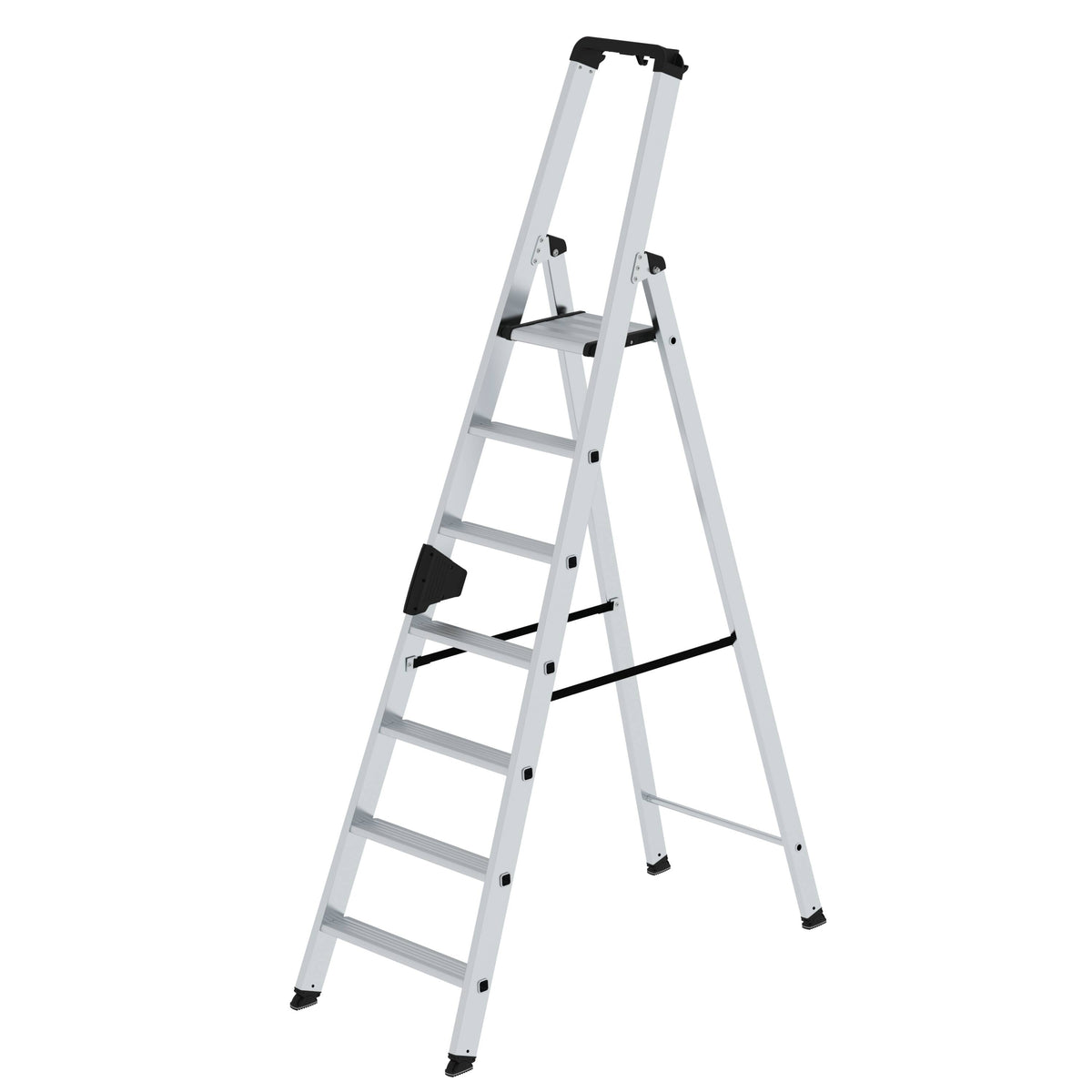 Munk Stufen-Stehleiter einseitig begehbar – Einseitig begehbare Alu-Stehleiter mit rutschfesten 80 mm Stufen, Ablageschale & 150 kg Tragkraft. Sicher & komfortabel arbeiten – jetzt bestellen! – Jetzt erhältlich im MTN Shop DE. - imagen 4