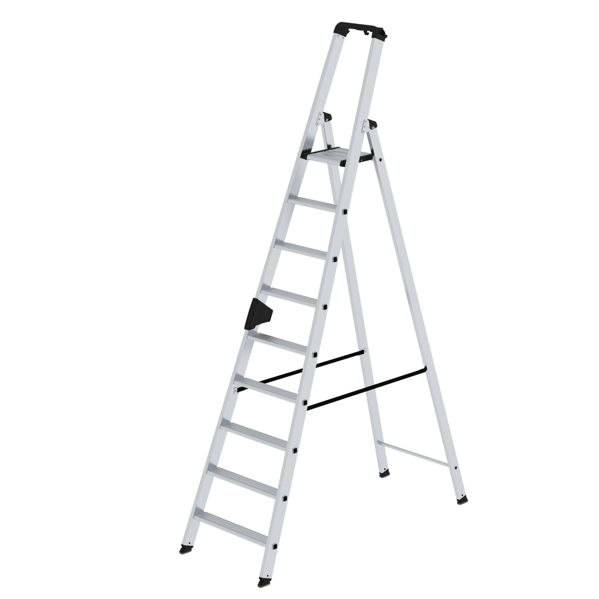 Munk Stufen-Stehleiter einseitig begehbar – Einseitig begehbare Alu-Stehleiter mit rutschfesten 80 mm Stufen, Ablageschale & 150 kg Tragkraft. Sicher & komfortabel arbeiten – jetzt bestellen! – Jetzt erhältlich im MTN Shop DE. - imagen 6