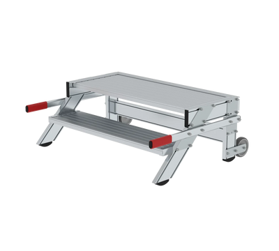 Munk Arbeitspodest fahrbar, Stufenbreite 1000 mm, Aluminium geriffelt