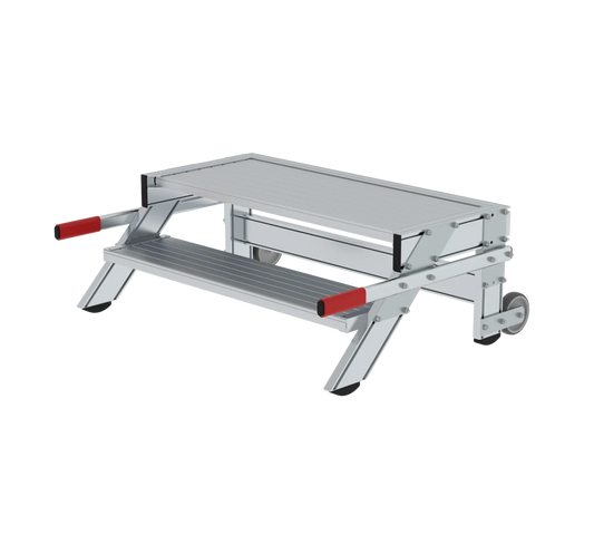 Munk Arbeitspodest fahrbar, Stufenbreite 1000 mm, Aluminium geriffelt