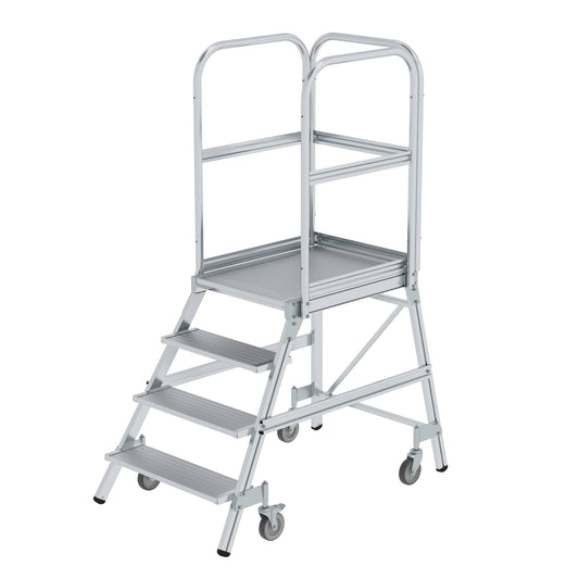 Munk Podesttreppe einseitig begehbar – Alu-Podesttreppe mit rutschfesten Stufen, geräumiger Plattform & Geländer für sicheres Arbeiten. 150 kg Tragkraft. Jetzt bestellen! – Jetzt erhältlich im MTN Shop DE.