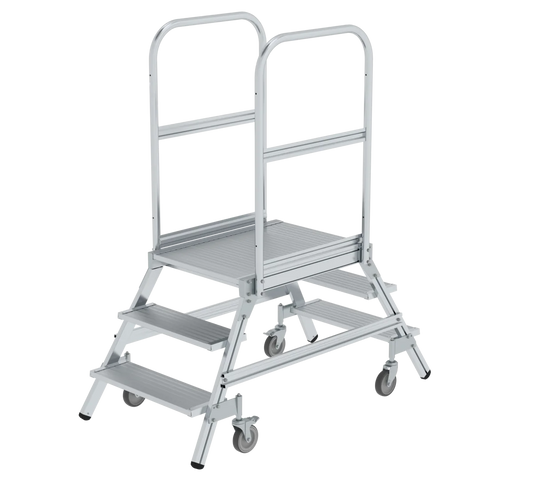 Munk Podesttreppe beidseitig begehbar mit Federrollen Aluminium geriffelt