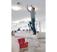 Munk Stufen-Stehleiter einseitig begehbar – Einseitig begehbare Alu-Stehleiter mit rutschfesten 80 mm Stufen, Ablageschale & 150 kg Tragkraft. Sicher & komfortabel arbeiten – jetzt bestellen! – Jetzt erhältlich im MTN Shop DE. - imagen 11