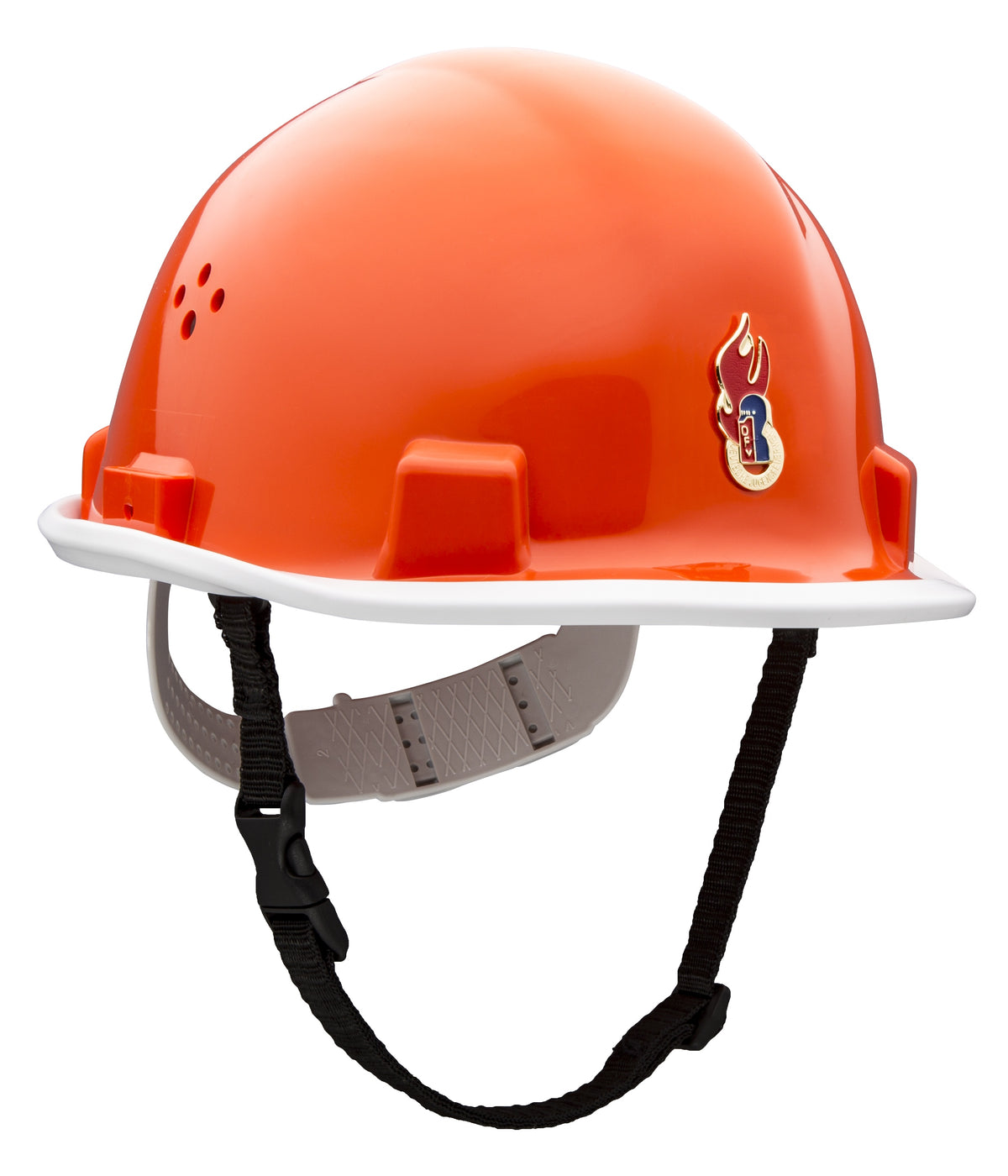 Orangefarbener VOSS Feuerwehrhelm für Jugendliche mit weißem Rand, beigefarbenem Kinnriemen und farbigem DJF-Emblem. - imagen 5