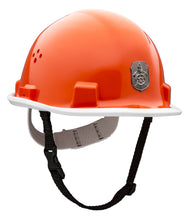 VOSS Jugendfeuerwehr-Schutzhelm in Orange mit weißem Rand, schwarzer Beriemung und silbernem Feuerwehr-Abzeichen. - imagen 3