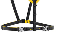 Petzl STERNO Schulterträger mit verstellbaren Metallschnallen und seitlicher Verstellung.