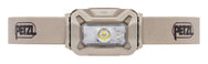 Petzl ARIA 1 RGB Stirnlampe, Desert, seitliche Nahaufnahme des Lampenkopfs.