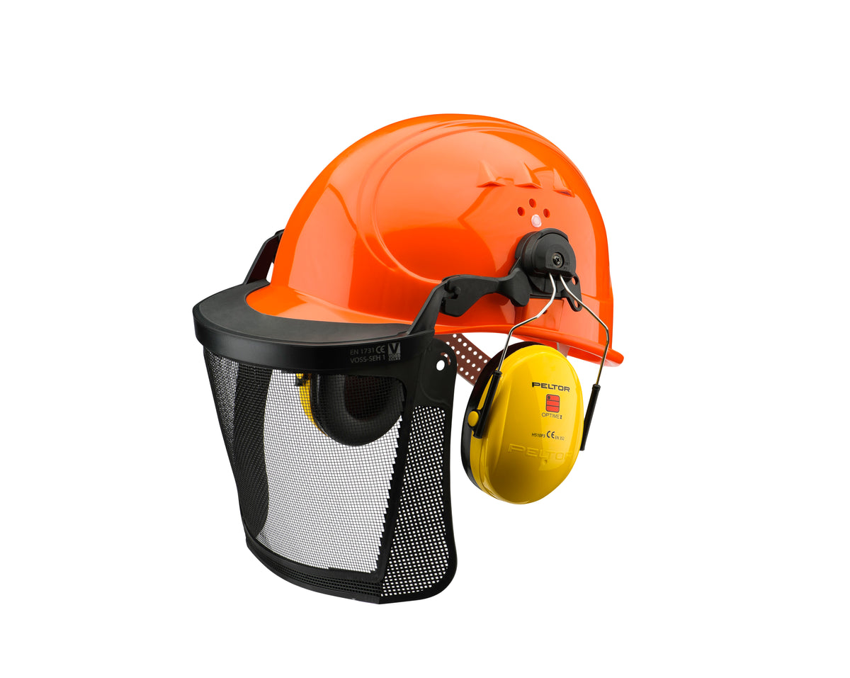 VOSS INAP-Master-4-F-Kombi Forsthelm-Set orange mit Drahtvisier und Gehörschutz, Gesamtansicht - imagen 2