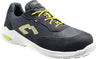 Nachhaltiger Sicherheitshalbschuh Lemaitre Eden Noir S3S in Schwarz mit grünen Akzenten. Hergestellt aus recyceltem Polyester und Mikrofaser, mit Fiberglas-Zehenkappe und metallfreier, durchtrittsicherer Zwischensohle. Antistatisch, rutschfest und umweltfreundlich nach EN ISO 20345:2022 zertifiziert.