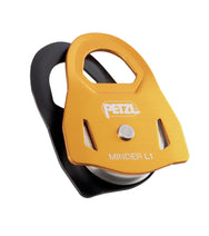 Petzl MINDER L1 Prusik-Seilrolle, Gelb, mit großer Seilscheibe.