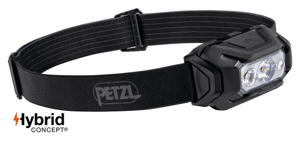 Petzl ARIA 2 RGB – Robuste, wasserdichte Stirnlampe mit 450 Lumen, RGB-Lichtmodi, Hybrid-Betrieb und Helmkompatibilität für professionelle Anwendungen