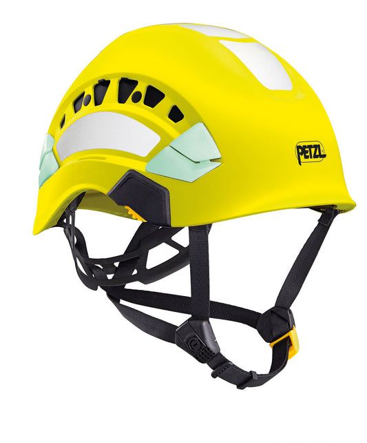 Petzl VERTEX® VENT HI-VIZ Helm – Komfortabler, belüfteter Helm in hochsichtbarem Design mit reflektierenden Streifen. Ideal für Arbeiten in der Höhe und am Boden. Jetzt kaufen! – Jetzt erhältlich im MTN Shop DE.